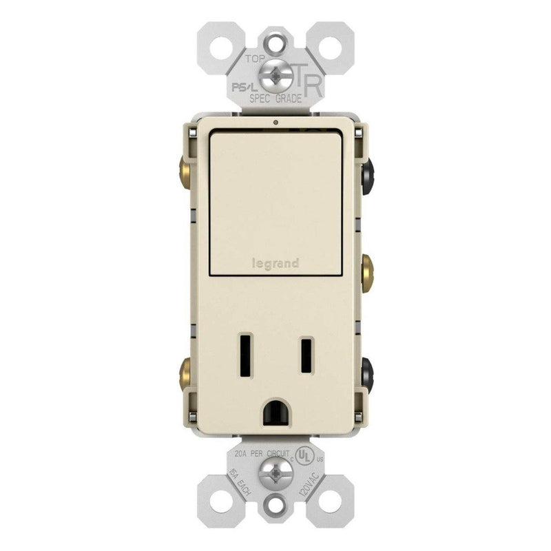 Light Almond Radiant Single-Pole 3-Way Switch with 15A Tamper Resistant Outlet by Legrand Radiant

