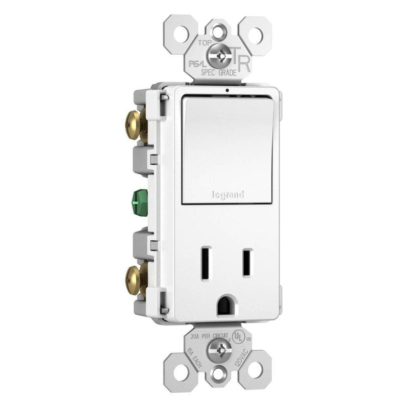 White Radiant Single-Pole 3-Way Switch with 15A Tamper Resistant Outlet by Legrand Radiant