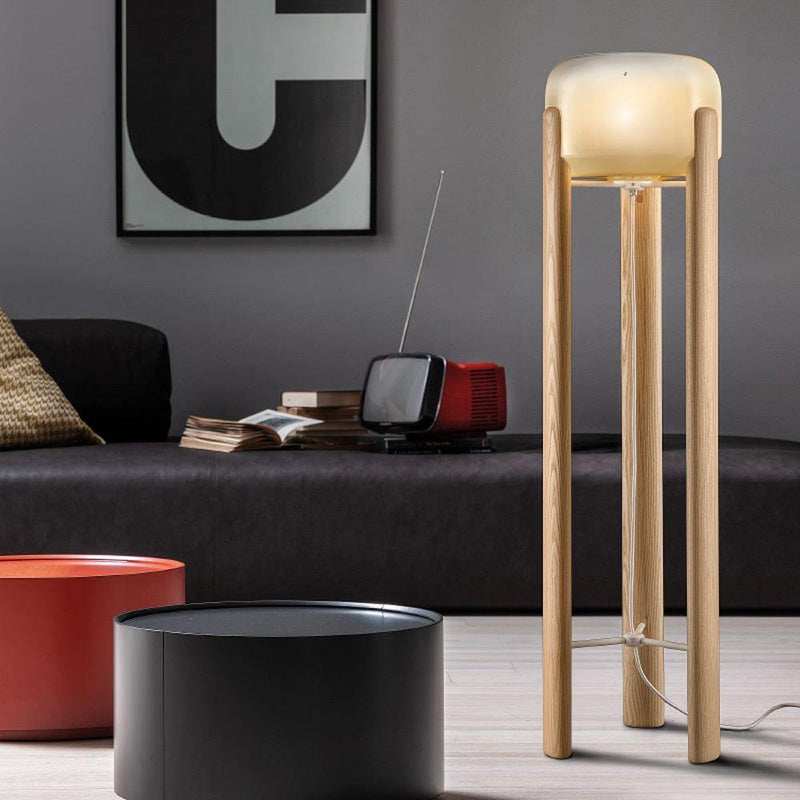Natural-Amber Sata Floor Lamp in Living Room