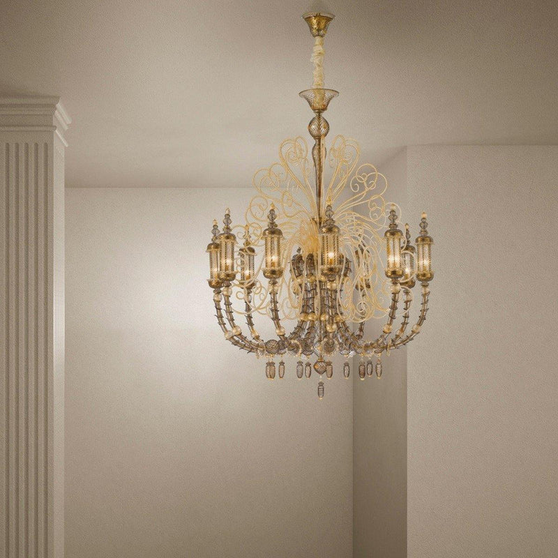 Bucintoro Chandelier by Sylcom, Color: Smoked and 24kt Gold - Sylcom, Finish: Silver, Size: X-Large | Casa Di Luce Lighting