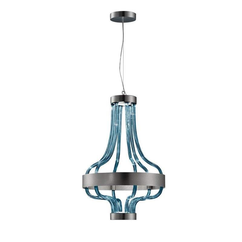 Festa Long Chandelier by Sylcom, Color: Amethyst, Milk White Clear - Sylcom, Clear, Blue, Smoke - Vistosi, Grey, Ocean - Sylcom, Topaz - Sylcom, Finish: Brushed Chrome, Brushed Gold,  | Casa Di Luce Lighting