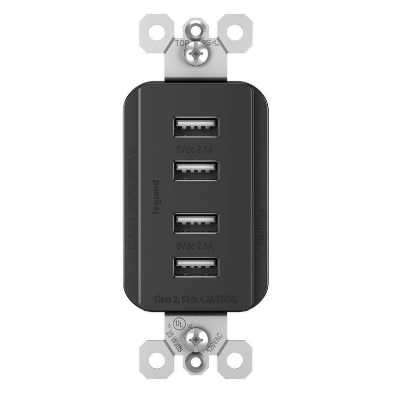 Black Radiant Quad USB Charger by Legrand Radiant