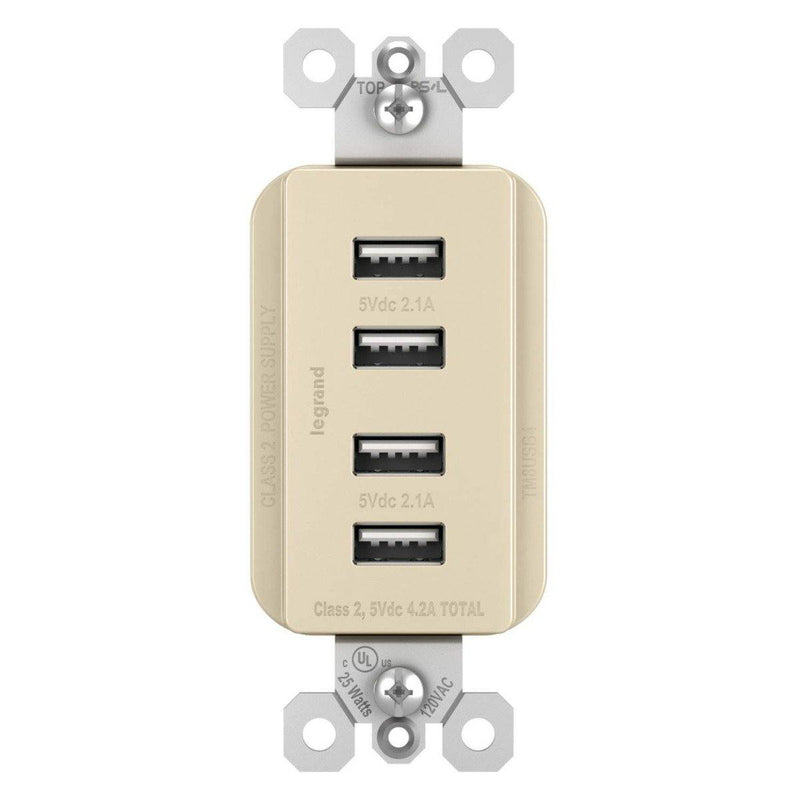 Light Almond Radiant Quad USB Charger by Legrand Radiant