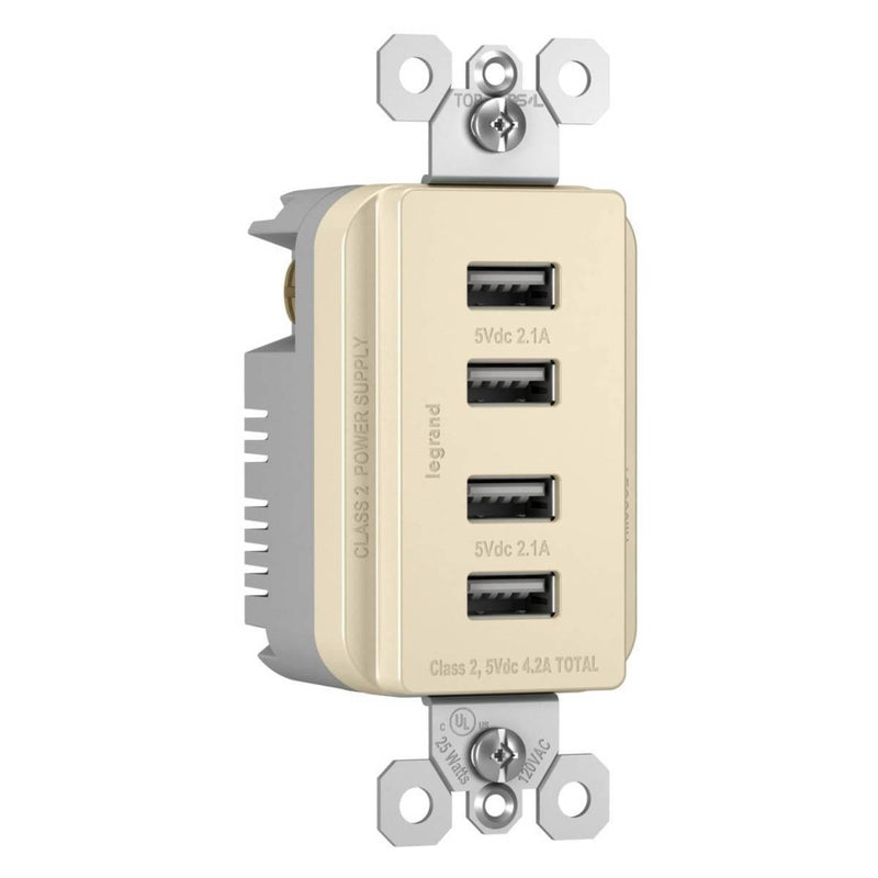 Light Almond Radiant Quad USB Charger by Legrand Radiant