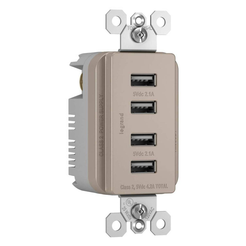 Nickel Radiant Quad USB Charger by Legrand Radiant